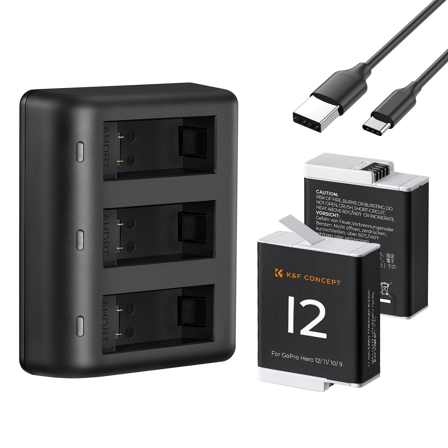 KF GoPro 9/10/11/12 sports camera battery 1730mAh, dual battery three slot LED display charger set, K&F CONCEPT KF GoPro 9/10/11/12 sports camera battery 1730mAh, dual battery three slot LED display charger set, K&F CONCEPT